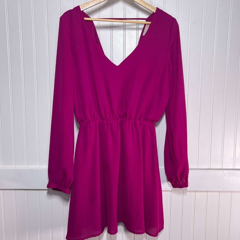 Gianni Bini Dress Barbiecore Coquette Pink V-Neck Long Sleeve Mini Club Party